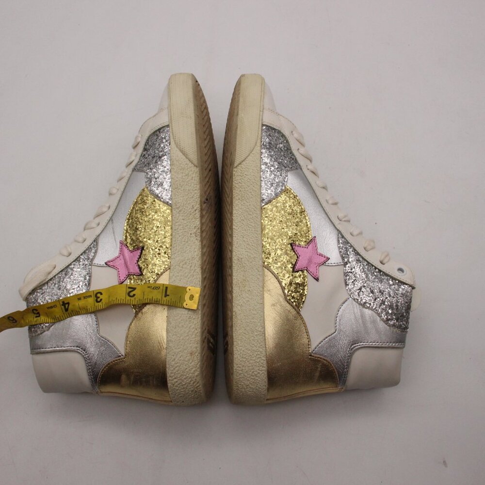 Saint Laurent Paris Love Women's EU 39 Mid Top Sneakers White Leather Glitter - Picture 5 of 13